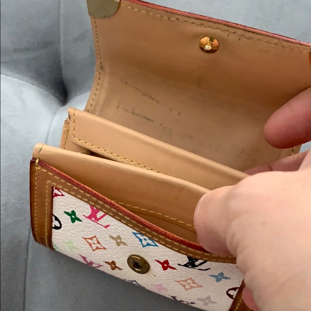 Authentic Louis Vuitton Murakami White Wallet Porte Monnaie Plat Coin Case - Picture 7 of 9